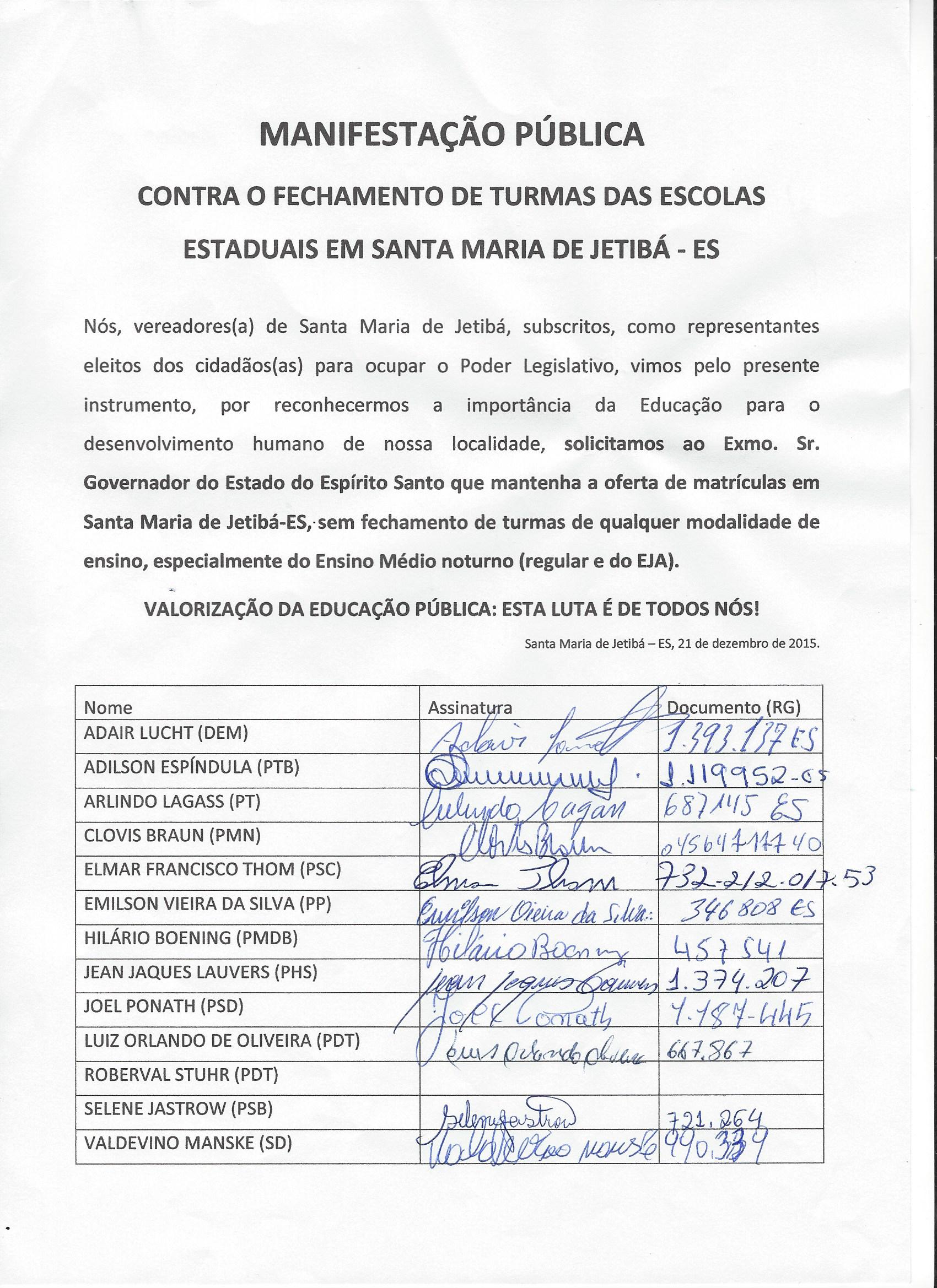 MANIFESTO VEREADORES SMJ
