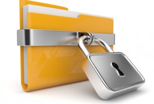 Yellow folder and lock. Data security concept. 3D